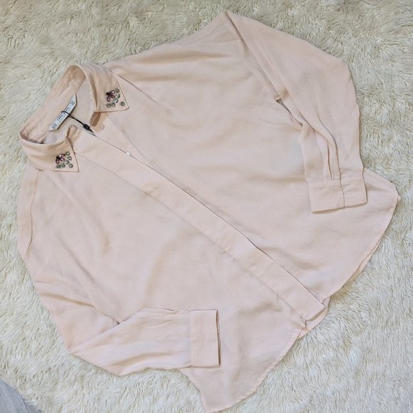 Zara Jeweled Collar Blouse XS - Picture 6 of 7